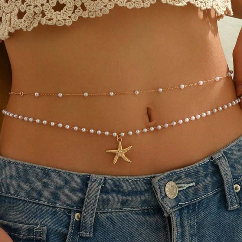 Body Jewelry Titanium - Vintage Perle Stern Anhänger Taille Kette