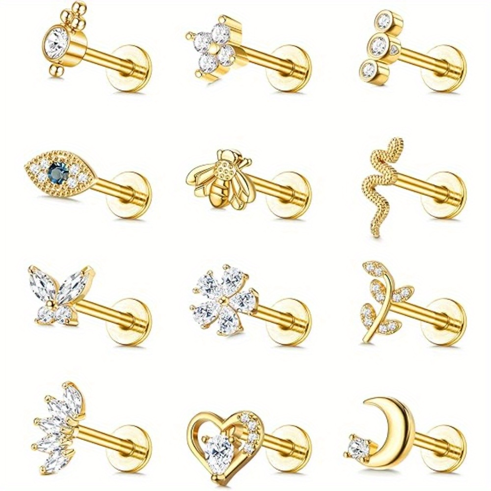 Body Jewelry Changing Kit - Drperfect 12-teiliges Knorpel-Ohrstecker-Set für Frauen Edelstahl