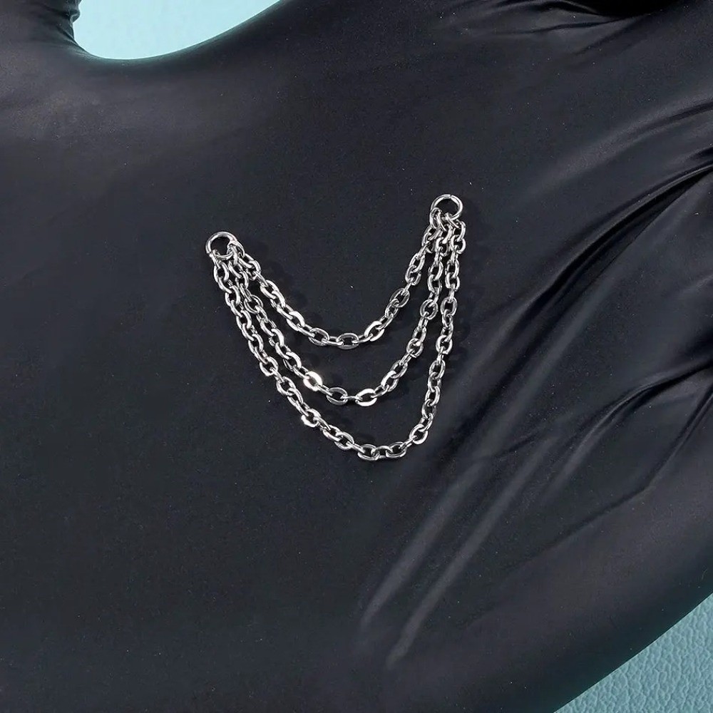 Body Jewelry Titanium - Modische Titan-Nasenkette Doppelkette Dreischichtige Kette Labret-Kette