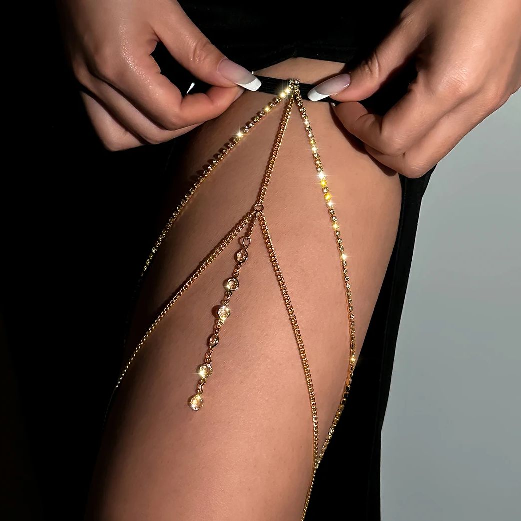 Body Jewelry Women - Sexy glänzende Kristall-Mehrschicht-Quasten-Beinketten für Frauen, Charms,