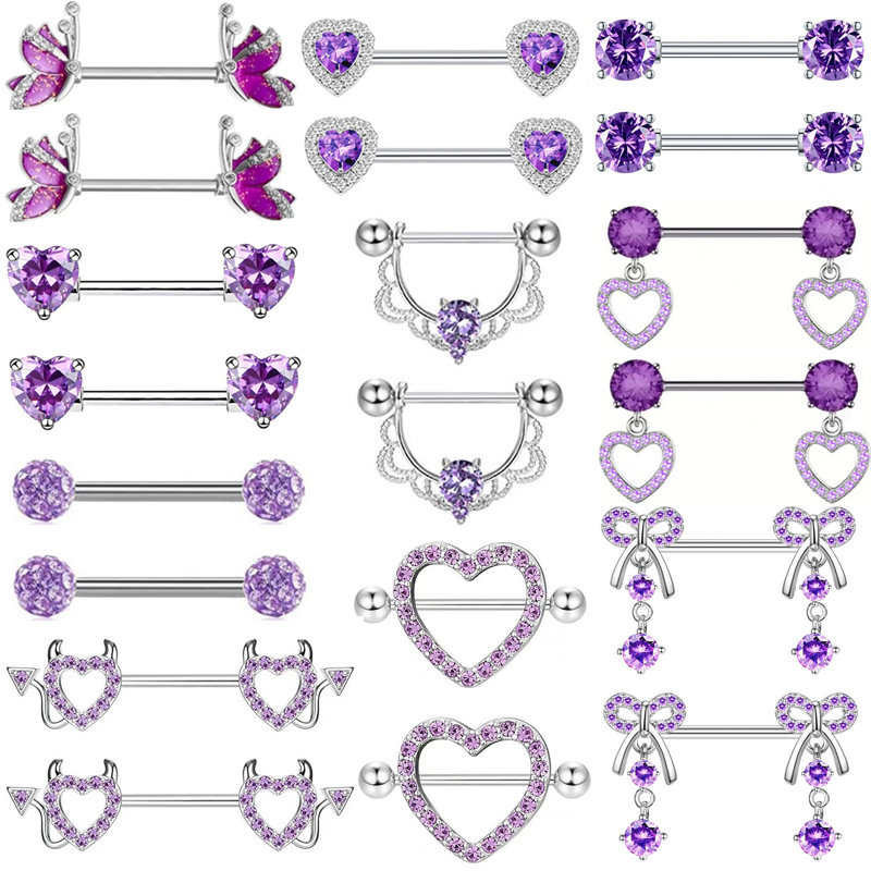 Body Jewelry Changing Kit - Lila Schmetterling Nippel Piercing Schmuck Set