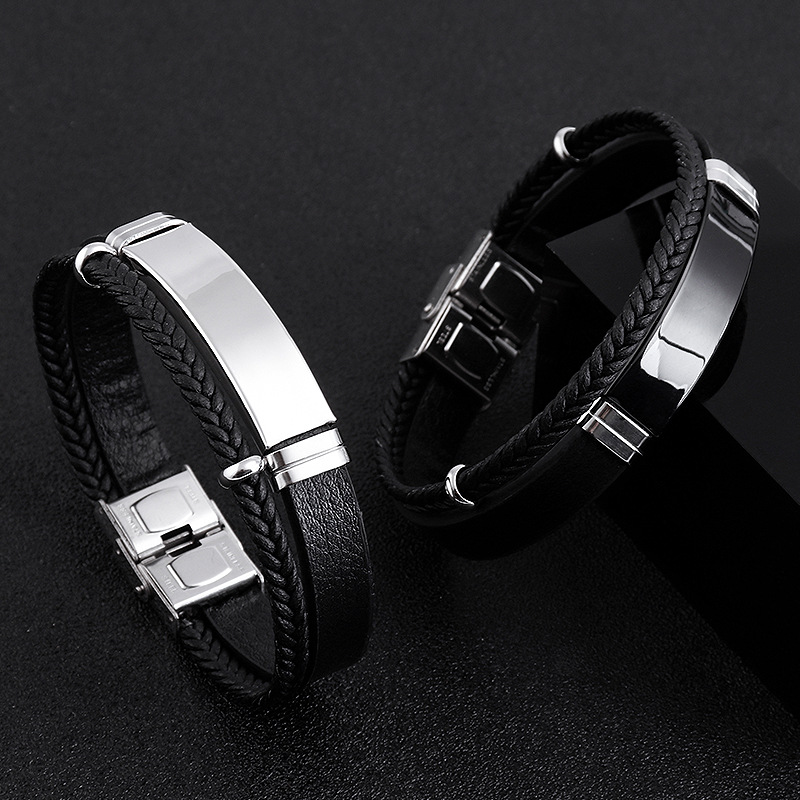Body Jewelry Titanium - Benutzerdefiniertes Edelstahlarmband, schlichtes, lässiges, gewebtes Lederarmband,