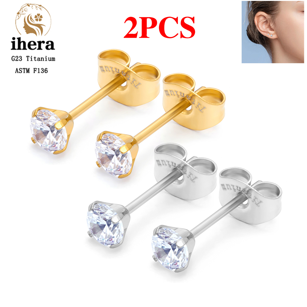 Body Jewelry Titanium - 2 Stück G23 Titan Runde Kristall-Zirkon