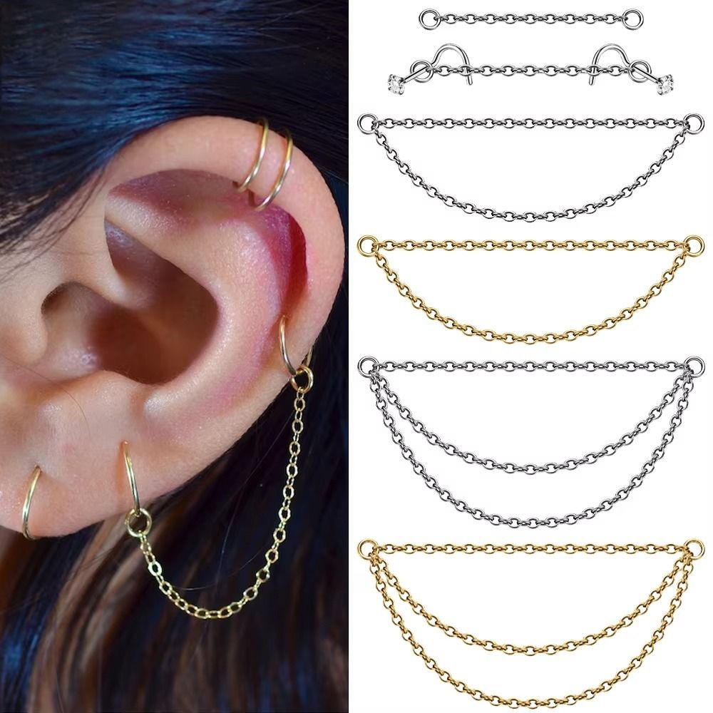 Body Jewelry Titanium - Modische Titan-Nasenketten, Doppelketten 25-50mm, Labret-Ketten, Dreischichtige